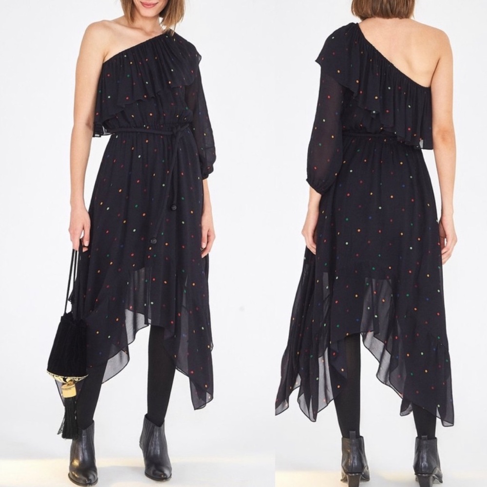 FARM RIO one shoulder belted dress. Size M.